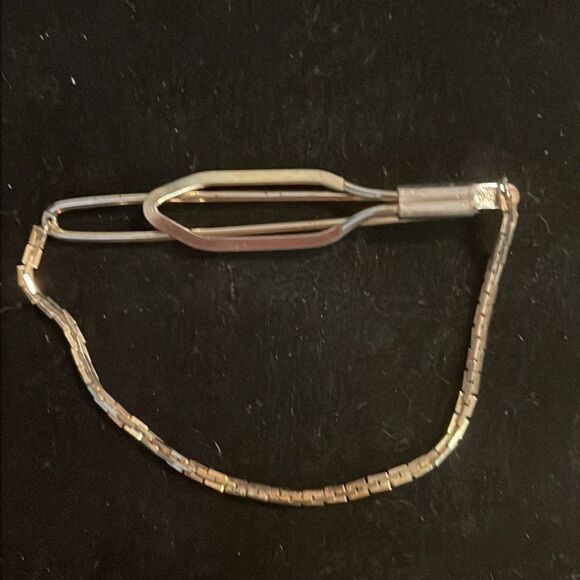 Vintage-1930s-Art Deco Hickok double gold tone tie bar w/Herringbone swag - Picture 8 of 13